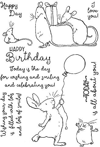 Kaninchen spielen Ballon Happy Day Geschenkbox Mäuse sterben&Stempelsets für Kartenherstellung Weihnachten Neue Metallstempel Stempel Klarer Stempel Alles Gute zum Geburtstag Ich liebe dich Wörter
