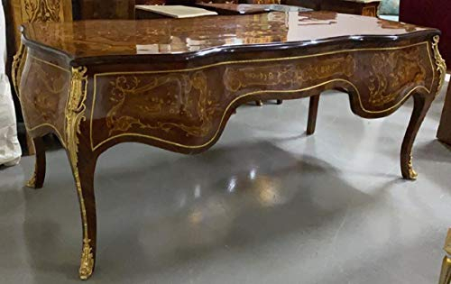Casa Padrino Barock Schreibtisch Mahagoni Intarsien/Gold - Handgefertigter Antik Stil Sekretär mit 5 Schubladen - Barock Büro Möbel