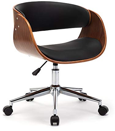 Mingone Bürostuhl Holz Computerstuhl 360° Drehstuhl Leder Schreibtischstühle Höhenverstellbar mit Armlehne Home Office mit Rückenlehne Leinen bis 150kg ，Schwarz