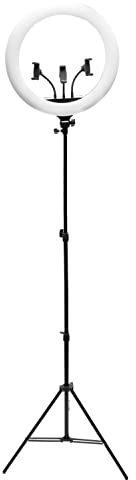 Rio 18” Professional Makeup & Vlogging Dimmable LED Ring Light, 3 Light Modes with Adjustable Tripod Stand & Phone Holder for Selfie, TikTok, YouTube Video, Compatible with iPhone Android