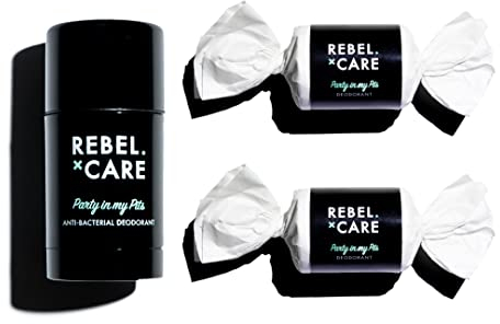 Rebel Care Deodorant Party in My Pits 75 ml + 2 Nachfüllpackungen – 100% natürlich, 9 Monate Schutz, ohne Tierversuche. Würzige Grapefruit, aromatischer Wacholder und süßer, würziger Ingwer haben