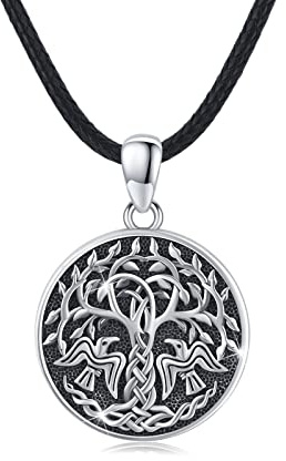 Waysles Baum des Lebens Kette Herren 925 Sterling Silber Lebensbaum Wikingertiere Anhänger keltischer Knoten Runde Amulett Wikinger Schmuck Geschenke für Damen Männer