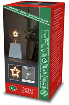 Konstsmide LED Tischleuchter Stern, weiß, mit 6h Timer, 1 bernsteinfarbene Diode, batteriebetrieben, Innen - 1813-200