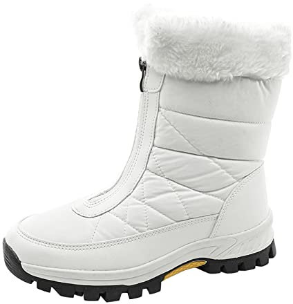 IQYU Botas Térmicas Unisex de Invierno, Ligeras Para Mujer, Caña Corta, Forradas, Monocolor, Botas de Nieve, Blanco, 42