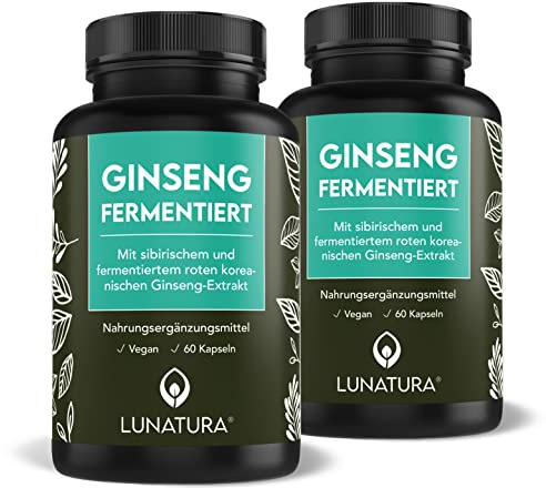 Lunatura® - 2er Set - Ginseng Kapseln - fermentierter sibirischer und koreanischer Ginseng - vegan - 120 Kapseln