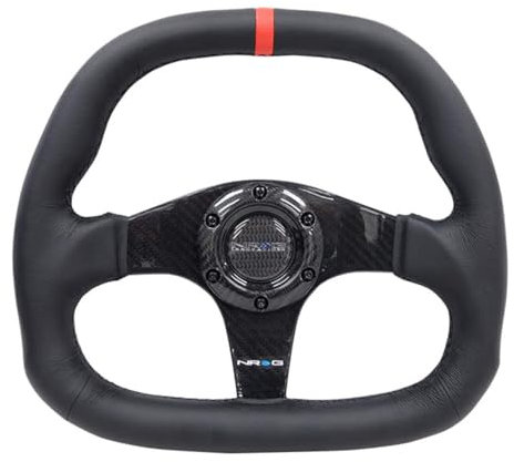 NRG Innovations NRG-ST-019CF-R Kohlefaser-Lenkrad, 320 mm, schwarze Kohlefaser-Mitte mit schwarzer Naht, roter Mittelmarkierung, flache Unterseite