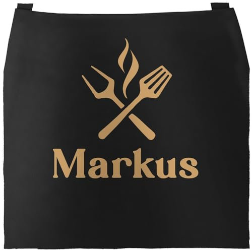 SpecialMe Kochschürze Grillschürze mit Name Geschenk Geburtstag Vatertag Mann Freund Kollege Hobbykoch Baumwolle schwarz unisize