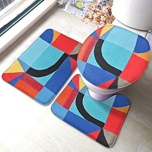 Set 3 Teilig Badvorleger Street Art Abstrakte Malerei Bunte Kreative Geometrische Mode Hell Badgarnitur Badematten Wasserabsorbierend Anti-Rutsch Badematte 3-TLG, Für Wohnzimmer, Wc-Sitz Bezug