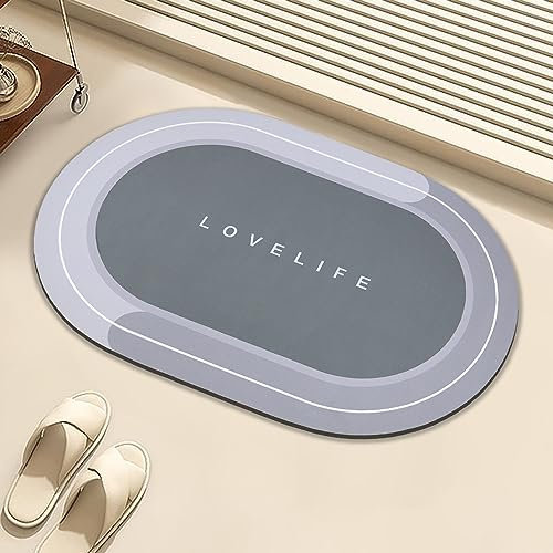 YCTMALL Rubber Bath mats Quick-Drying Non-Slip Bathroom mat Super Absorbent Bath mat Instant Dry Bath mat, Bathroom Rug in Front of The Kitchen Sink, Shower Room, Bathtub, Oval(Grey+16.9x26.7in)