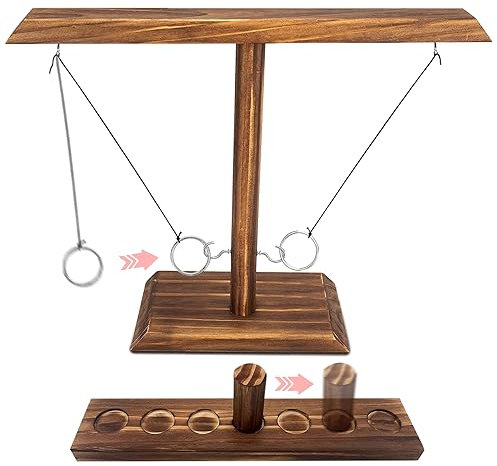 Hooks Ring Toss Game, Holzhaken Ringwurfspiel für 2 Personen, Interaktives Wurfspiel mit Punktezähler für drinnen und draußen, Perfekt für Partys und Familien