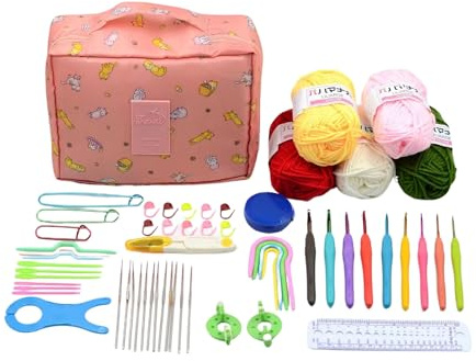 Haszoma Crochet Kit for Beginners - Knitting Kit Set with Crochet Yarn - Beginner Crochet Kit for Adults & Children - Portable Crochet Set - Gift Set