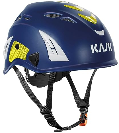 KASK Superplasma HI VIZ Safety Helmet with Rotating Wheel, Reflective Stripes, EN 397, Colour: Blue/Yellow