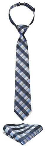 Enlision Boys Necktie and Pocket Square Set Blue Children Tie for Boy Classic Formal Neck Strap Tie for Kids Party School