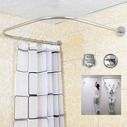 FLTRGO Verstellbare Duschvorhangstange gebogen Ohne Bohren, Duschvorhangstange U Form Edelstahl, Duschvorhangstange Ecke Badewanne, Für Badezimmer, Bekleidungsgeschäft
