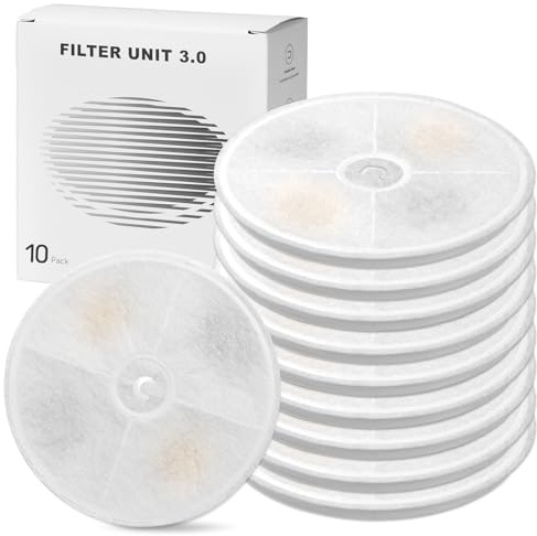 Ever Weet Katzenbrunnen Filter, 10 Stück Kompatibel mit 1.85L Trinkbrunnen und 1.8L/2L Automatischen Intelligenten Katzenbrunnen 2S/3/3 Pro/Solo/Solo SE, Filter 2.0 & 3.0 Aktivkohle Baum-Ion
