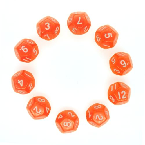 Deolven Dadi D12, 10 pezzi trasparenti arancioni Polyhedral Dice, dadi trasparenti a 12 lati per DND MTG RPG Dungeons e Dragons Party