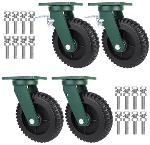 Industrierollen Tragkraft 2000 Kg Lenkrolle Mit Bremse Bockrolle Ø 150mm 200mm Vollgummi Rollen 4er Set Transportrollen Mit Druckkugellager, Plattenrollen Mit Befestigungsschrauben