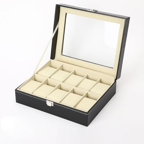 DTREEL Uhrenbox Mit 20 Fächern, Uhrenkasten Mit Glasdeckel, Schmuckkästchen Uhrenkoffer 2 Ebenen, 1 Schublade Für Uhren, Ringe, Uhrenkoffer (Color : C)