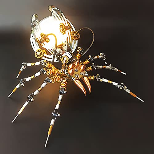 OYDL 3D Metal Spider Puzzle with LED Lamp, DIY Mechanical Steampunk Puzzle Kits, Spider Desk Lamp Art Puzzle Metal Model Kit for Adult (512PCS)