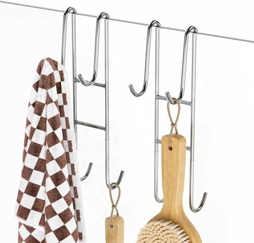 BELLE VOUS Set Colgador de Baño - 2x Perchas de Gancho para Toalla para Puerta de Ducha - Soporte de Gancho para Colgar Toallas Esponjas y Accesorios - Toallero sin Taladro