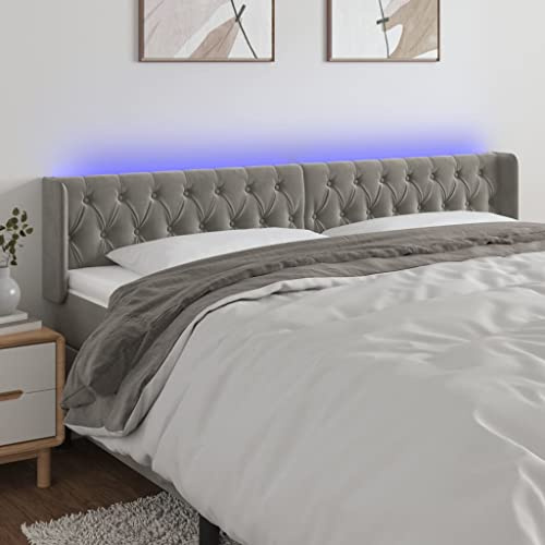 CKioict Betthaupt Wandkissen Bett Bettkopfteil Schlafzimmer LED Kopfteil Hellgrau 183x16x78/88 cm SamtGeeignet für Schlafzimmer, Gästezimmer, Schlafsaal