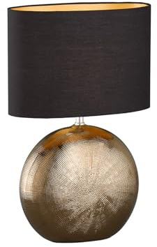 meineWunschleuchte Tischlampe mit Keramikfuß Bronze Antik & Stoffschirm Schwarz Gold, 53cm groß