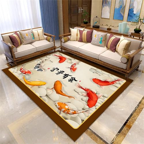 Xiaosua Teppich Haustür Roter Orientalischer Vintage-Schlafzimmerteppich Mit Fischmuster Rutschstopp Teppich 40X60CM Orient Teppich Rot