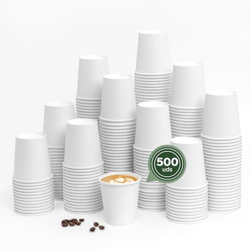 Horeca Collection MAXI PRODUCTS - Vasos Café Desechables Blancos - Vasos Cartón - Vasos Desechables Catering - Vasos Café para Llevar - APTO BEBIDAS CALIENTES Y FRÍAS (200 cc, 500 unidades)