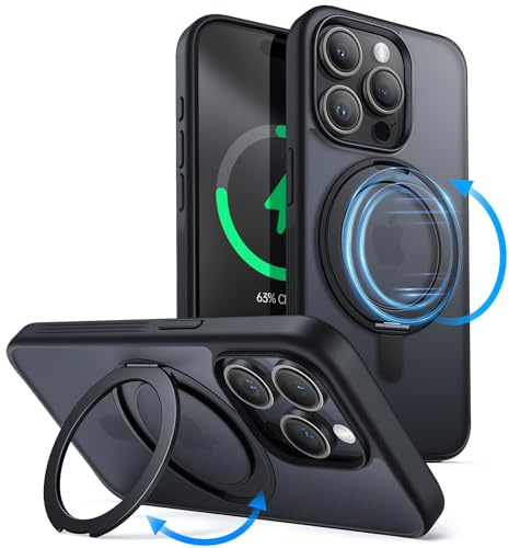 JETech Hülle mit Ringständer für iPhone 15 Pro Max, Schwarzes Titan