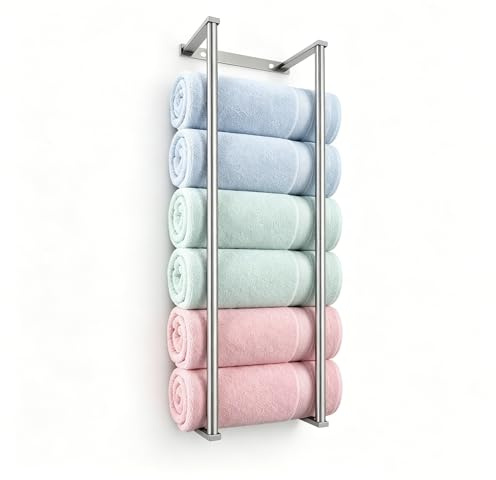 LSWYYP 72cm 6-Bar Towel Rack, No-Drill Adhesive/Wall, Rustproof 304 Steel