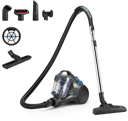 Amazon Basics Aspirapolvere a Traino senza Sacco 1.3L Compatto e Leggero con Spazzola Tripla Azione, Filtro HEPA, 850W, per Tappeti e Pavimenti Duri, Grigio