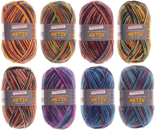SUPERGARNE Sockenwolle Aktiv 6-fädig - 1200 g (8x150g), Strapazierfähig, Maschinenwaschbar, Made in Italy, Ideal für Socken und Strickprojekt (AFRICA)