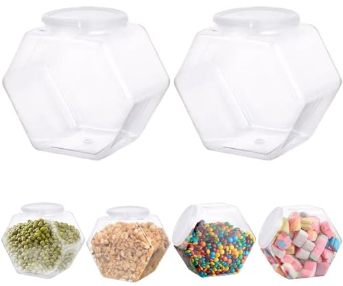 Jar de caramelo Jares de caramelo de plástico con tapas, 2 piezas de 3800 ml de frasco de galletas hexágono transparente, recipiente de galletas de boca ancha, frascos de plástico reutilizables a pru