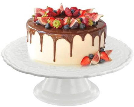Focenat Bandejas de Tartas de Porcelana Blanco, Soporte para Tartas, Bandeja de Postre, Platos para Tartas Redondas, para Bodas, Fiestas de Té, Fiestas, Cumpleaños, Celebraciones (Blanco, 27 cm)