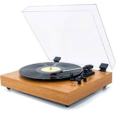 CNBYDK Giradischi in Vinile ad Alta fedeltà, Trasmissione a Cinghia, preamplificatore Integrato, contrappeso Regolabile, con Altoparlanti Stereo Hi-Fi integrati dal Basso, Zocco