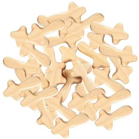 Tyinerc 24 Stück Holzkreuz Tragbare Gebetstasche Halten Kreuze,Natürliche Holzzieranhänger Kreuz Handschmeichler Antistress Deko Holzdeko Geschenk Für Die Kirche Passt