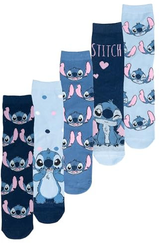 United Labels Disney Lilo & Stitch Lot de 5 paires de chaussettes pour femme Bleu 38-43, bleu, 38-43