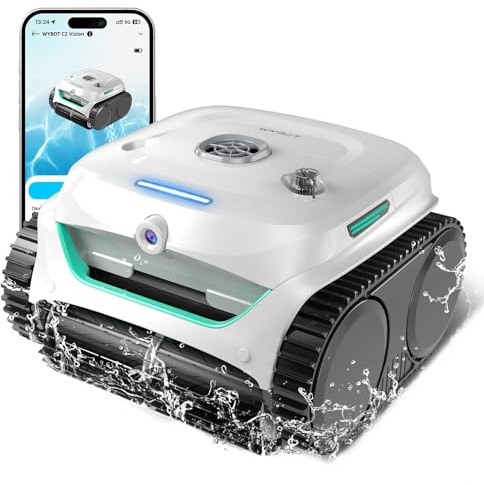 WYBOT C2 Vision AI robot de piscina sin cable con cámara y batería, robot piscina limpiafondos y paredes, filtración de dos capas, motor sin escobillas, potente aspiración,Durante 180 mins, hasta 180㎡