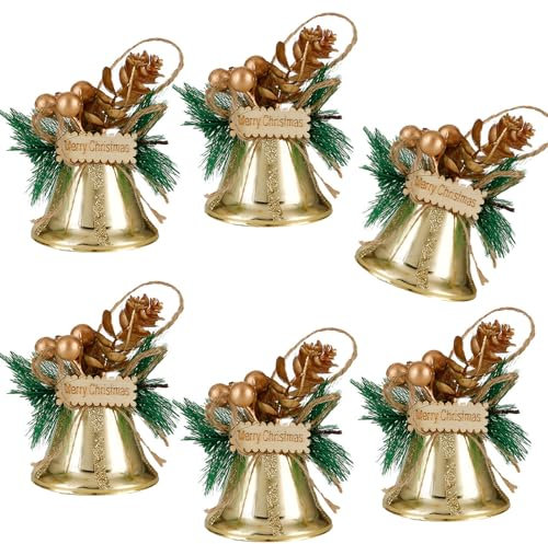 ZOOMIMI Mehrzweck-Weihnachtsglocken, Ornament, stabiles Metall und Holz, Dekoration für Festival, Zuhause, Zubehör, Ambiente, 6 Stück