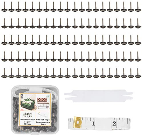 100 Stück dekorative Nägel für Möbel, Polsternägel mit Maßband und Halterung, antike Druckknöpfe für Holzmöbel-Dekoration (Bronze)