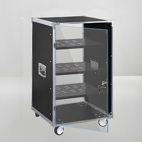 YQMHEZ HiFi Rack, transparente Acryltür mit Schloss, Audio Rack HiFi Regal, Phonoschrank mit reichlich Stauraum, offener, Stabiler Stereo-Schrankturm for Wohnen, Gaming, Aufnahmeraum(Silver,3 Tier)