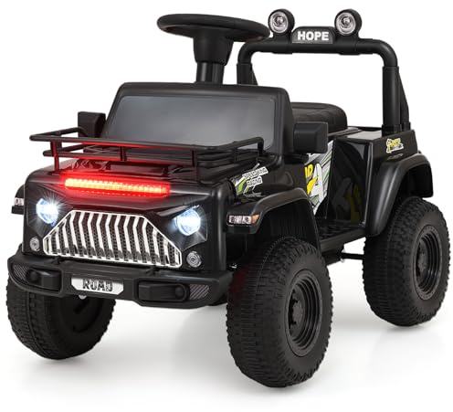 OLAKIDS Ride on Car for Toddlers, 6V Kids Jeep Truck Electric Vehicle Battery Powered ATV with Foot Pedal, Music, Horn, Radio, Rear Storage, LED Lights, USB, 4 Wheels Toys Boys Girls 3-8 Years (Black)