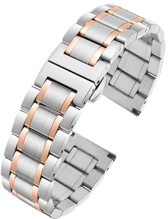 SYFCSEW Uhrenarmband aus Edelstahl, Präzisionsstahlarmband, kompatibel mit Casio Tissot Rossini Longines gebogener Uhrenkette 18 19 20 22 23 mm(Silver rose gold,18mm)