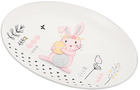 OFFSCH Cute Pattern Ceramic Plate for Appetizers Decorative Oval Dish for Easter Parties and Special Occasions Safe and Practical Tableware Adorable Bunny Design