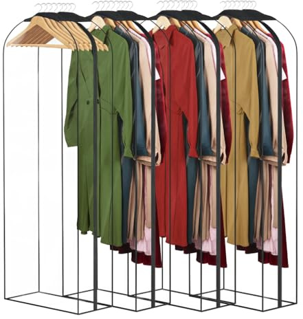 DecacnX Kleidersäcke zum Aufhängen, 152,4 cm, lang, mit seitlichem Reißverschluss, Kleiderhüllen, Kleidersäcke, volle Länge, transparente Kleiderhüllen für Kleider, Mäntel, Anzüge, 4 Stück