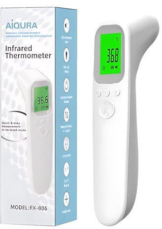 VABOO Forehead Thermometer, Non Contact Infrared Digital Thermometer for Adults Kids, 3-Colour LCD Backlight Display, 1s Readings, 32 Measurement Memory °C or °F