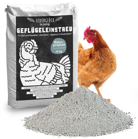 Petigi Federglück by Sandbad - Sabbia da Bagno per Galline, piccioni, pollame, Protezione Naturale al 100%, 25 kg, per antiacari