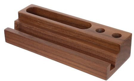 TEHAUX Porte-stylo Bois Pour Bureau Support De Téléphone Noyer Pot à Crayons Multifonction