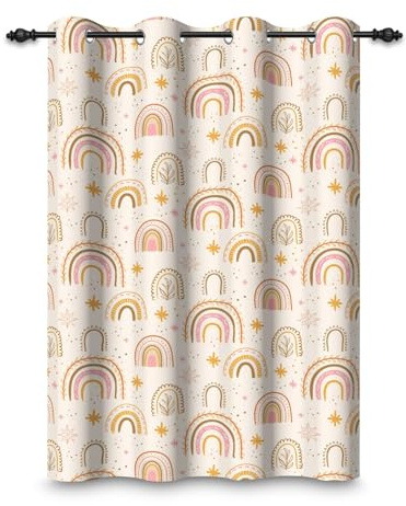 ggaimwf 135x175cm Cartoon-Regenbogen Verdunkelungsvorhang fürs Kinderzimmer Boho-Stil Stern Bunt Fantasiehimmel Ösenvorhänge Fenstervorhänge für Baby Mädchen Spielzimmer Wohnzimmer,1-Einzelpaneel