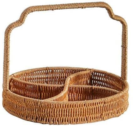 F Fityle Gewebter Obstkorb Aufbewahrungskorb Hausdekoration 4 Gitter Geteilte Servierschale mit Griff für Home Kitchen Desktop Patio Schlafzimmer